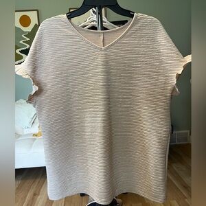 Women's Cream Textured V-Neck Top